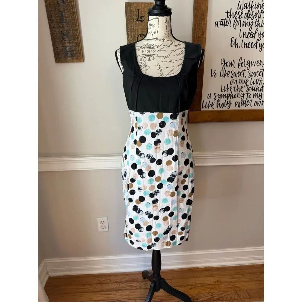 Patrizia Luca Milano Women's Polka Dot Sleeveless Sheath Dress Black White Small